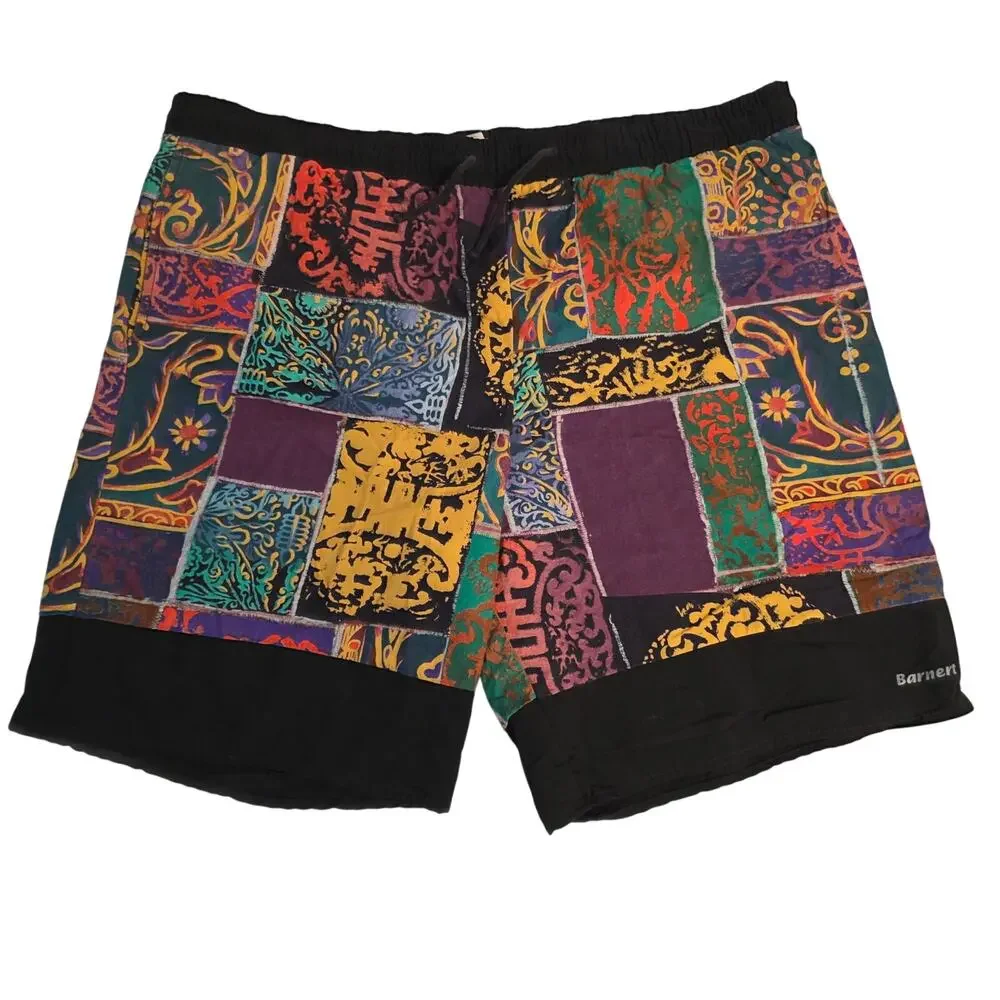 Vintage Barnert Patchwork Abstract Graphic Swim Trunks Mens Large